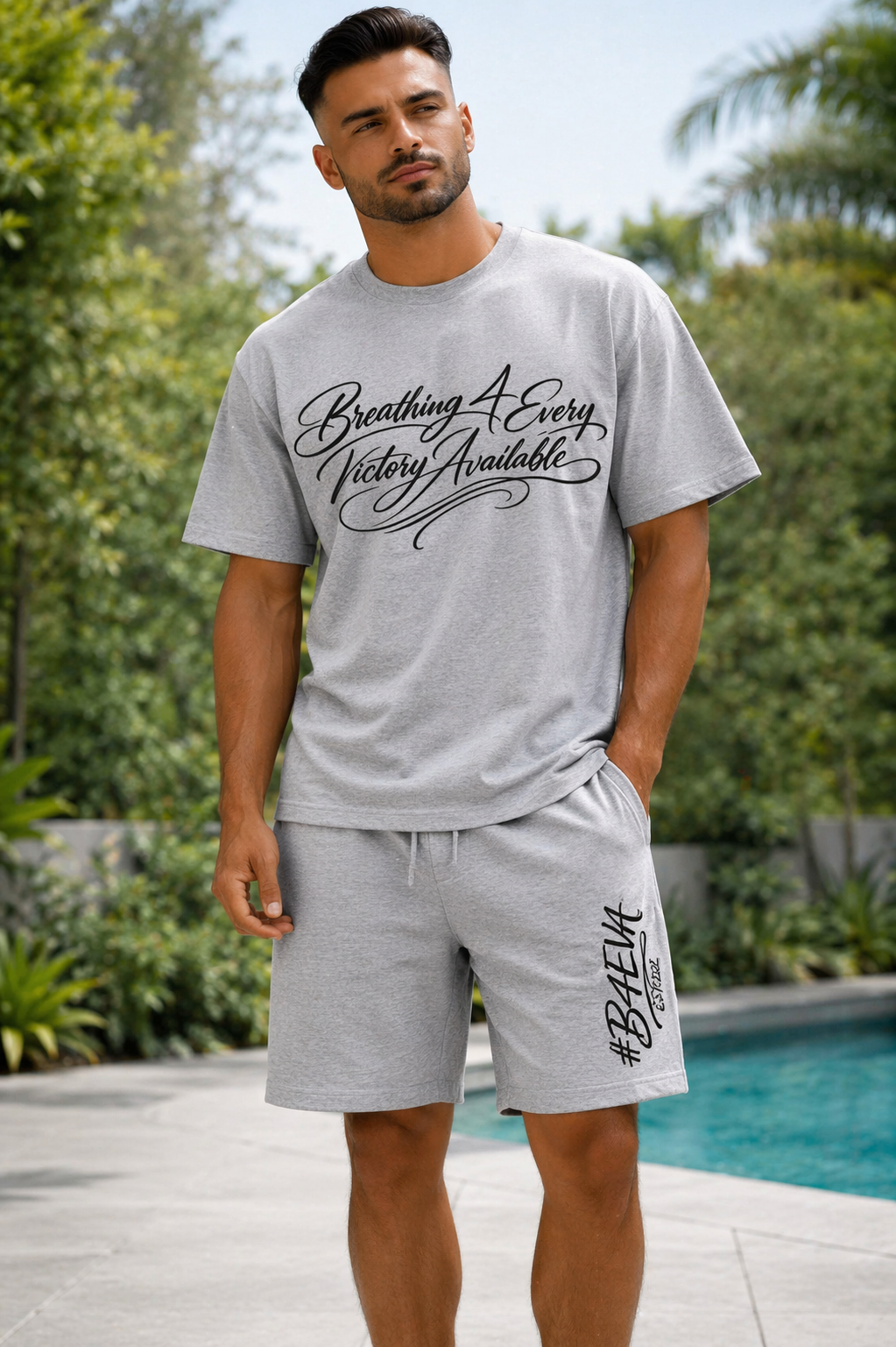 ADULTS HEATHER GREY SIGNATURE B4EVA OVERSIZED SHORTS SET