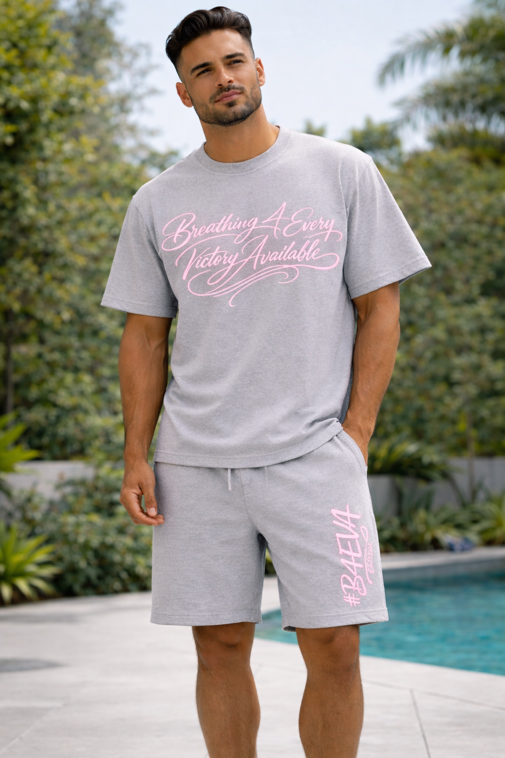 ADULTS HEATHER GREY SIGNATURE B4EVA OVERSIZED SHORTS SET