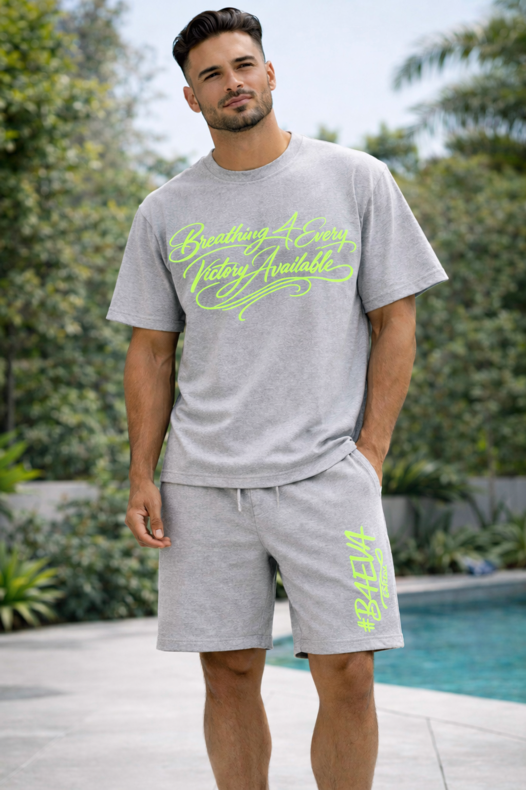 ADULTS HEATHER GREY SIGNATURE B4EVA OVERSIZED SHORTS SET