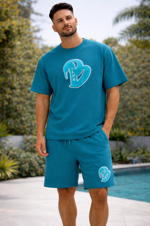 ADULTS RARE BLUE BIG B OVERSIZED SHORTS SET