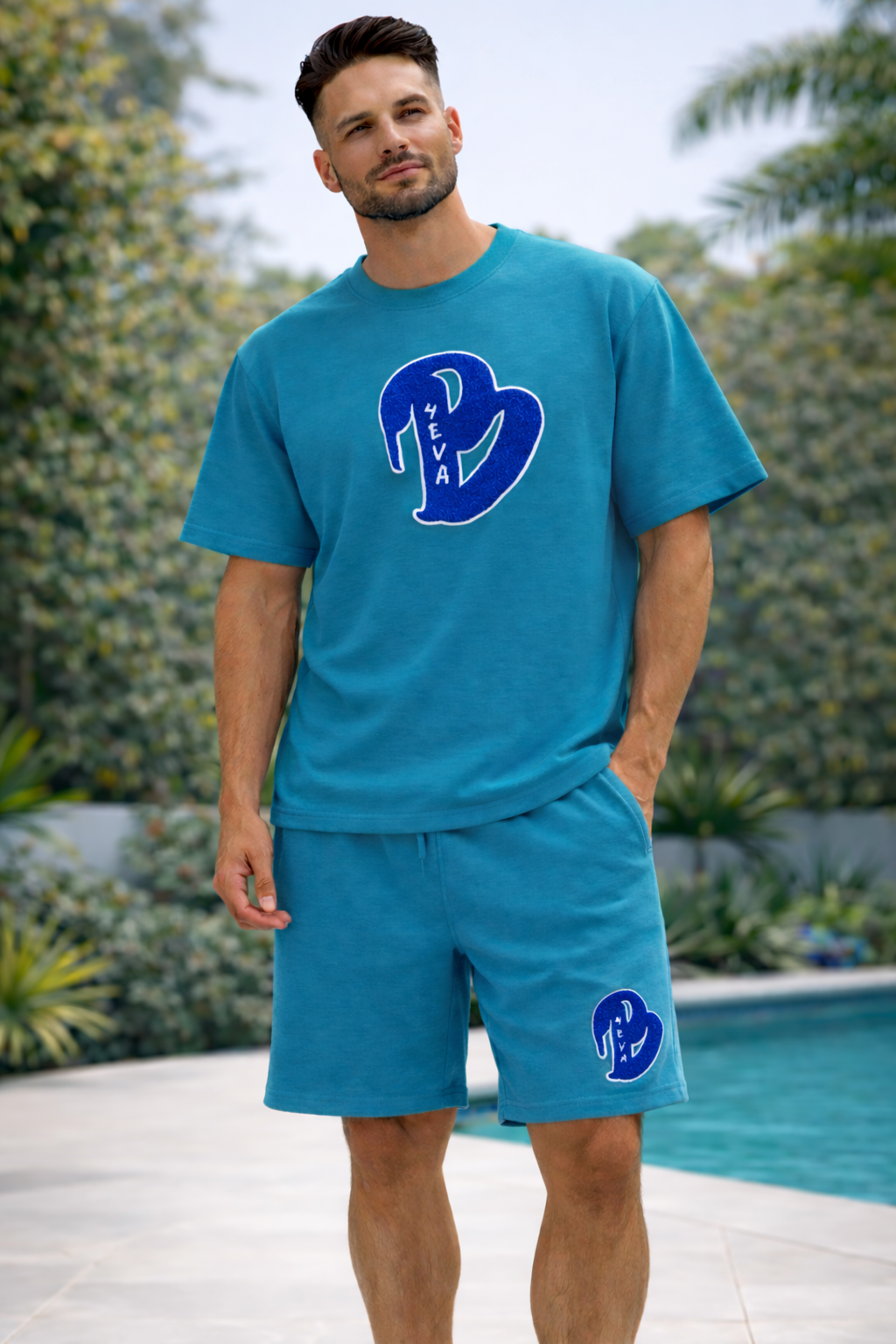 ADULTS RARE BLUE BIG B OVERSIZED SHORTS SET