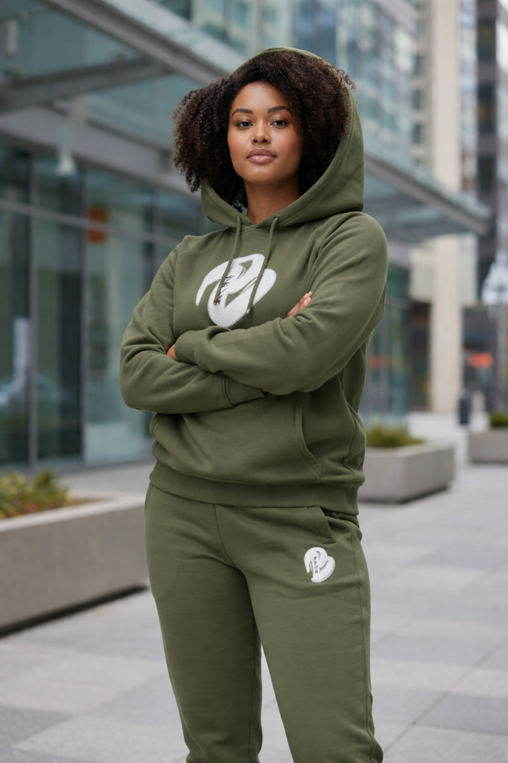 FEMALES OLIVE GREEN BIG B HOODIE SWEATSUIT