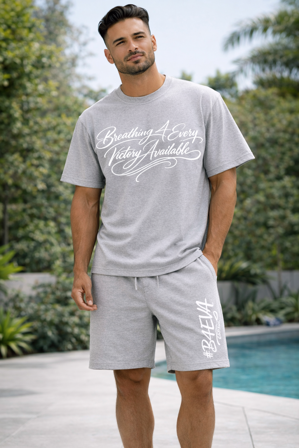 ADULTS HEATHER GREY SIGNATURE B4EVA OVERSIZED SHORTS SET