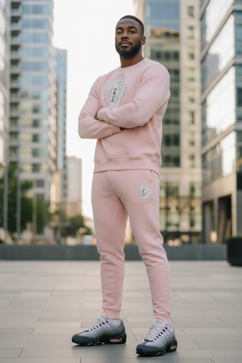 MENS PINK BIG B CREWNECK SWEATSUIT