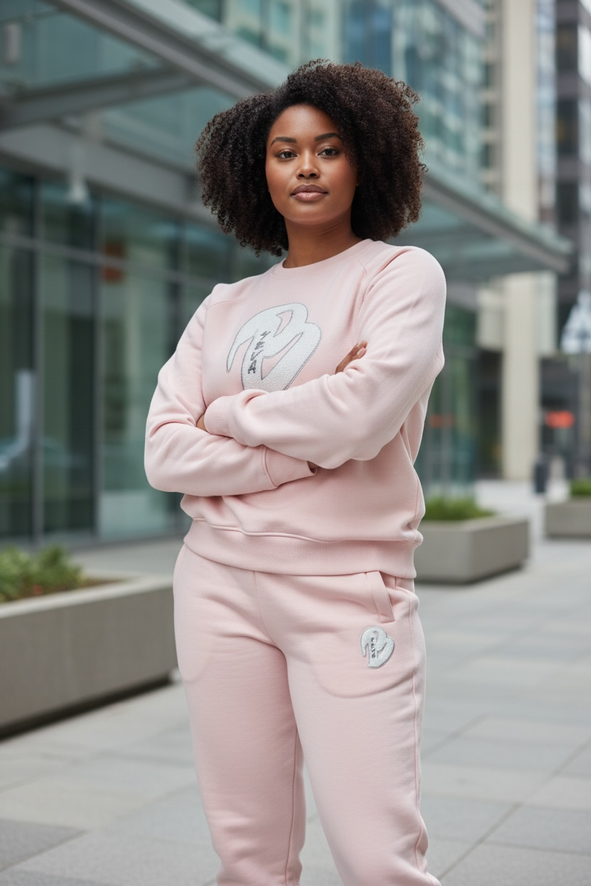 FEMALE PINK BIG B CREWNECK SWEATSUIT