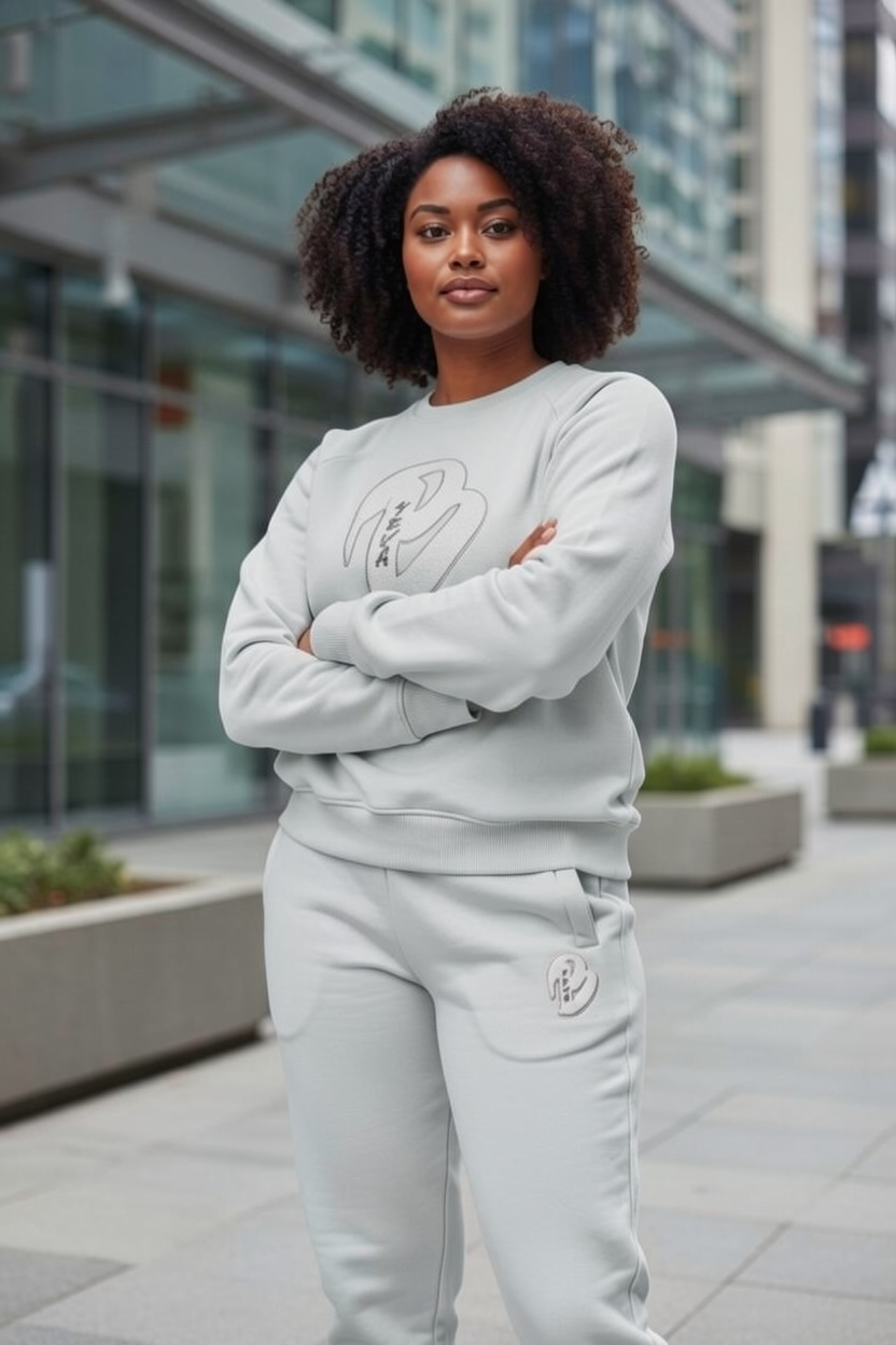 FEMALE GREY BIG B CREWNECK SWEATSUIT