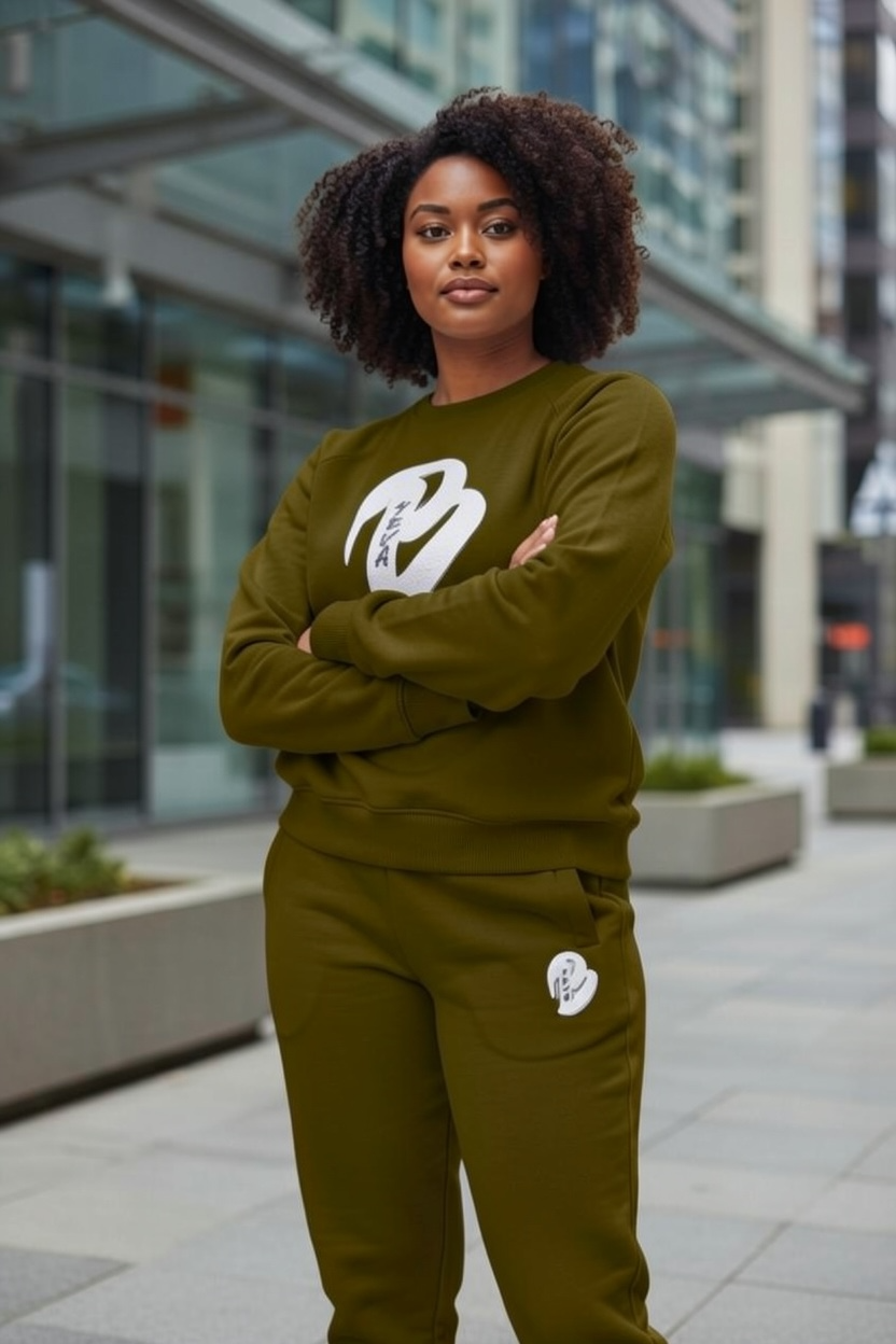 FEMALE BROWN BIG B CREWNECK SWEATSUIT