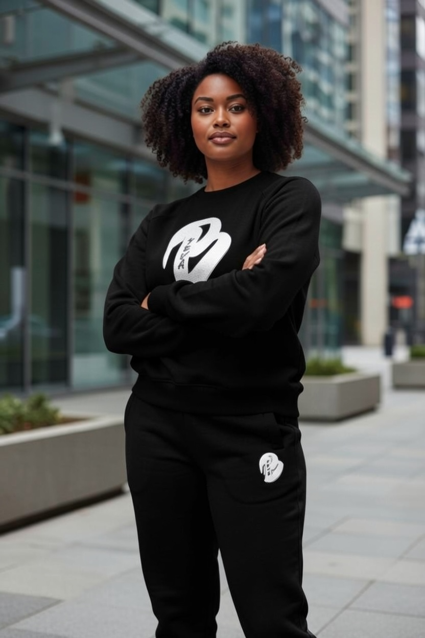 FEMALES BLACK BIG B CREWNECK SWEATSUIT