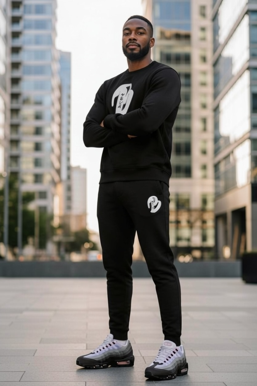 MENS BLACK BIG B CREWNECK SWEATSUIT