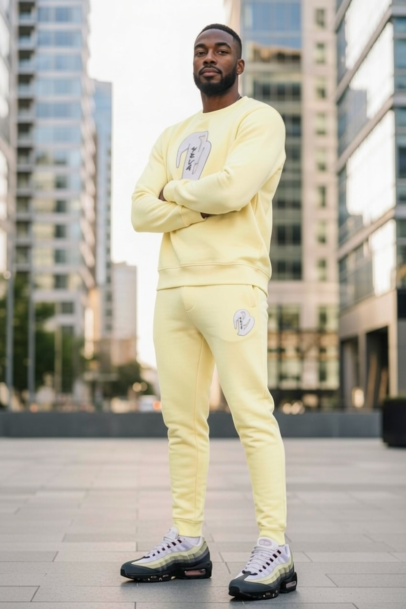 MENS BEIGE BIG B CREWNECK SWEATSUIT