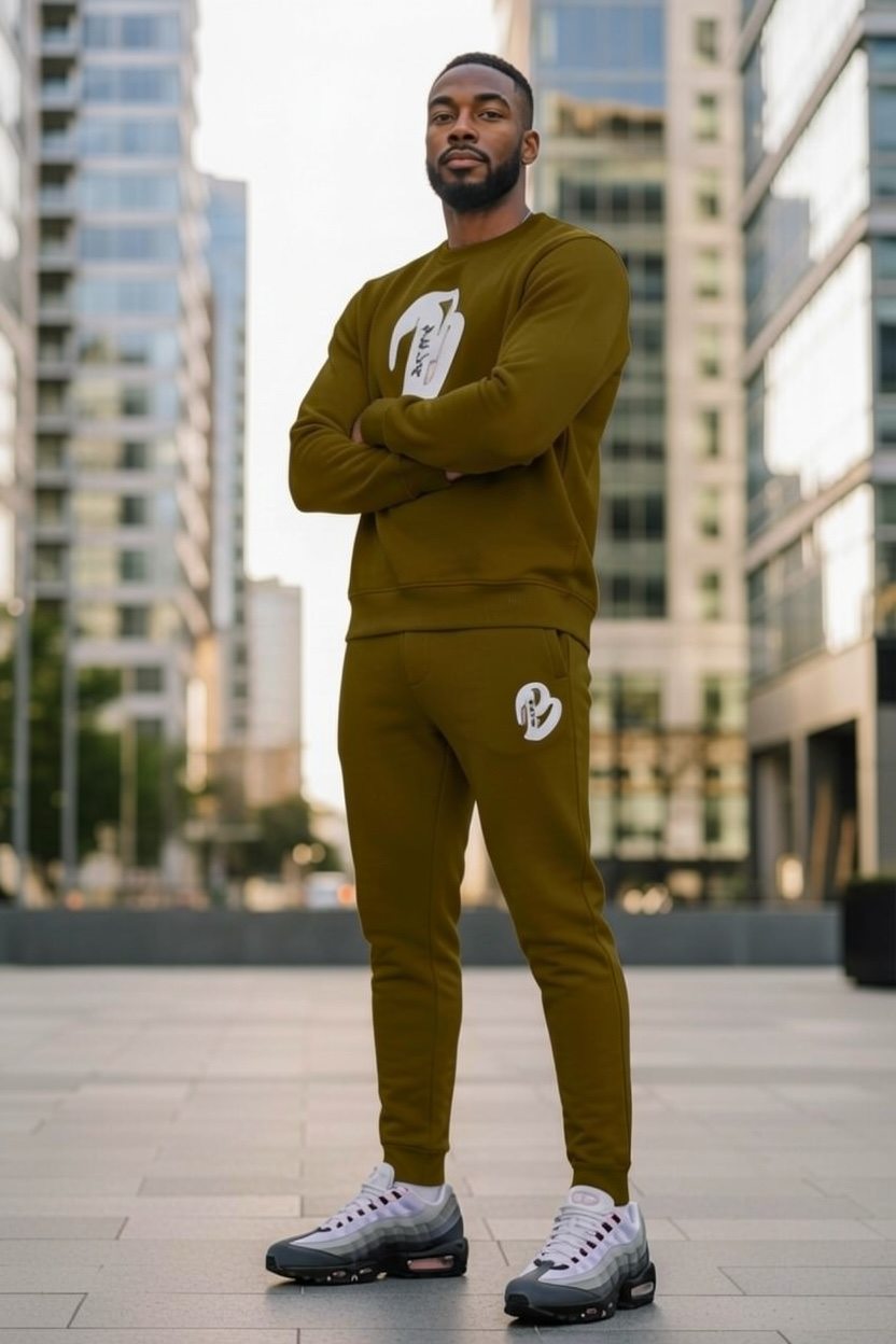 MENS BROWN BIG B CREWNECK SWEATSUIT