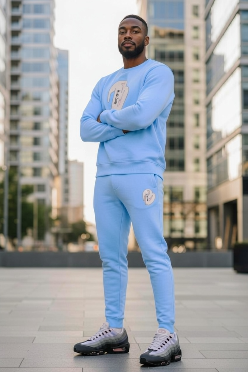 MENS LITE BLUE BIG B CREWNECK SWEATSUIT