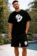 ADULTS BLACK BIG B OVERSIZED SHORTS SET