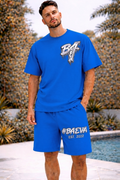 ADULT ROYAL BLUE ACID DRY GRAFFITI OVERSIZED SHORT SET