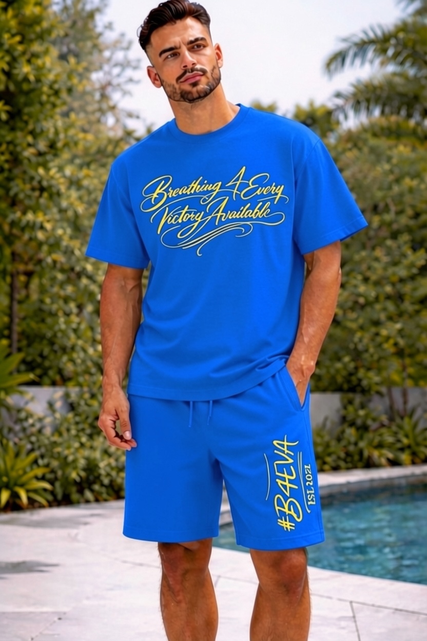 ADULTS ROYAL BLUE ACID DRY B4EVA SIGNATURE SHORT SET